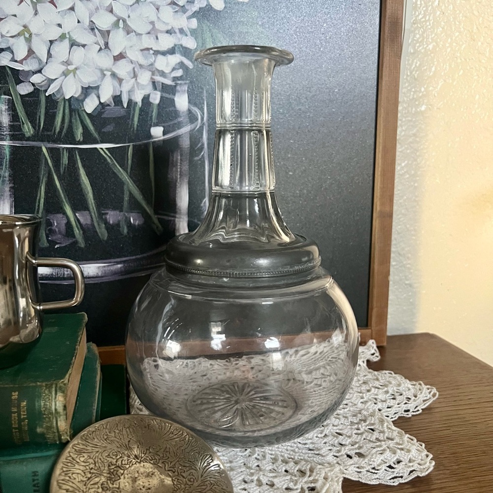 Antique Glass Decanter with Silver Accents - Picture 3 of 3